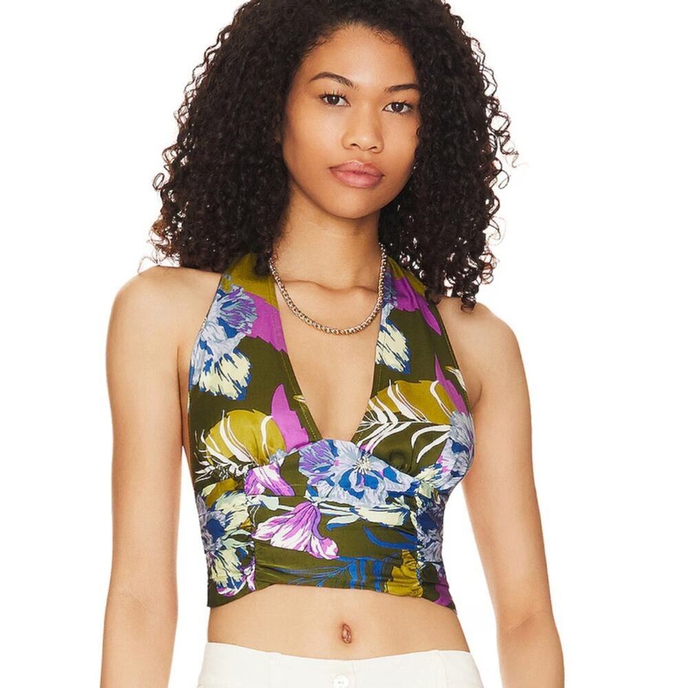 Free People Seraphina Bohemian Crop halter top size large in Olive Combo